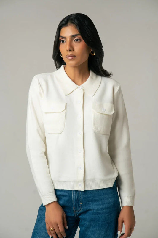 Picture of Ellena - Collar Knit Cardigan - Available at Raja Sahib