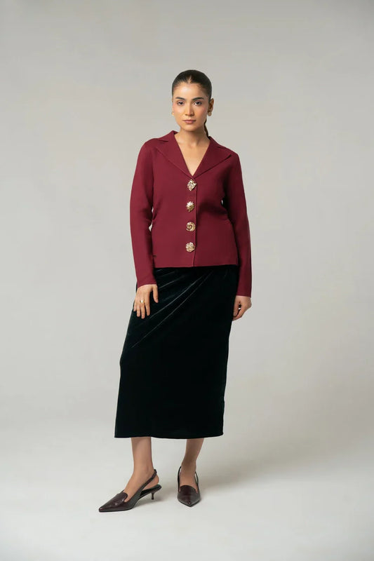 Picture of Ellena - Collar Knit Cardigan - Available at Raja Sahib