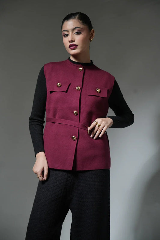 Picture of Sleeveless Knit Cardigan - Available at Raja Sahib