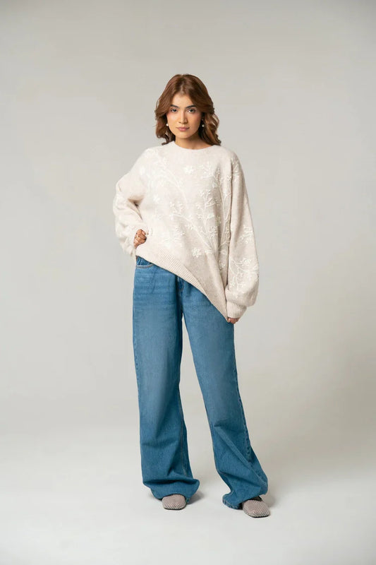 Picture of Oversized Embroidered Knit Sweater - Available at Raja Sahib