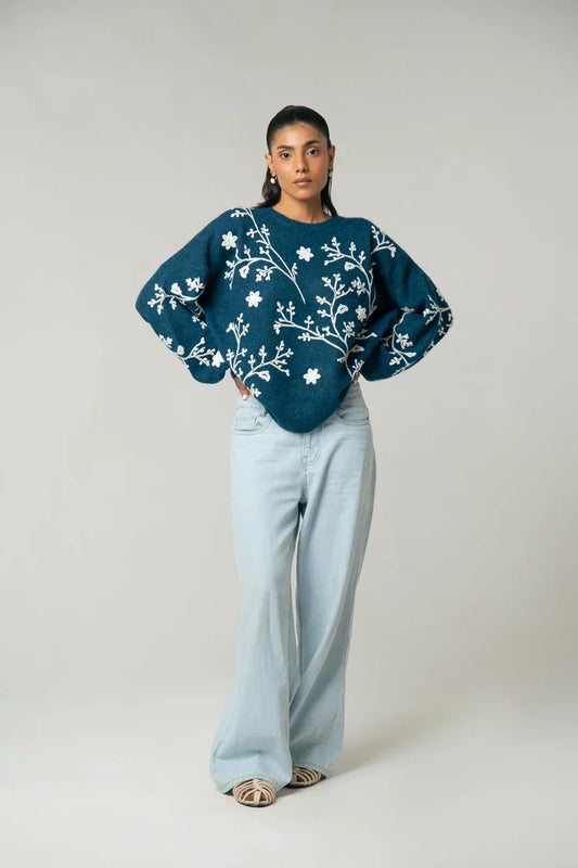 Picture of Oversized Embroidered Knit Sweater - Available at Raja Sahib