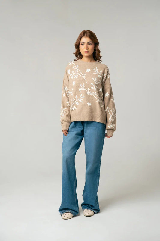 Picture of Oversized Embroidered Knit Sweater - Available at Raja Sahib