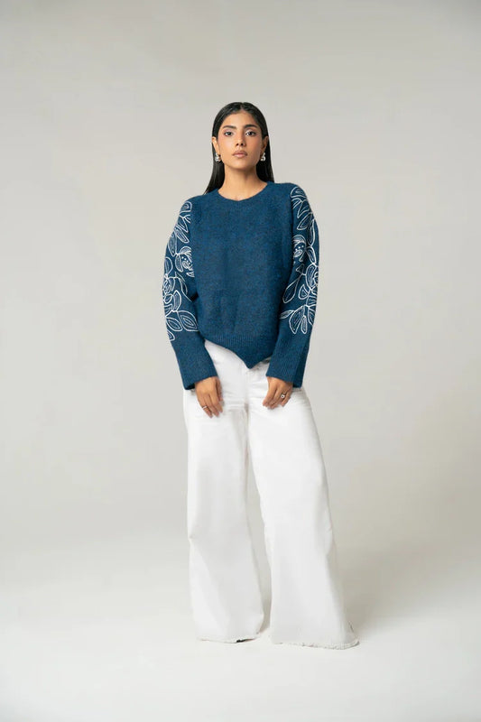 Picture of Oversized Embroidered Knit Sweater - Available at Raja Sahib