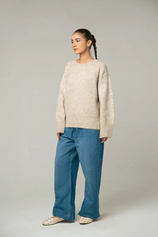 Picture of Oversized Embroidered Knit Sweater - Available at Raja Sahib