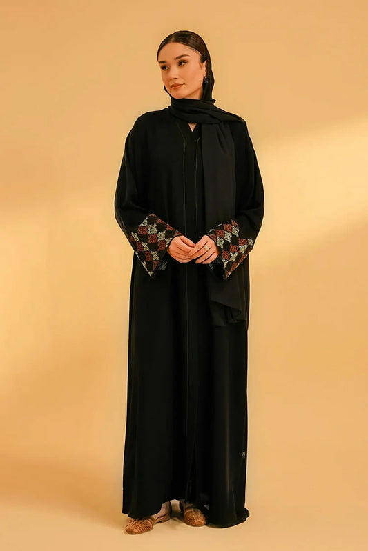 Picture of Divinely Crafted - Cuff Embroidered Abaya Set - Black - Available at Raja Sahib