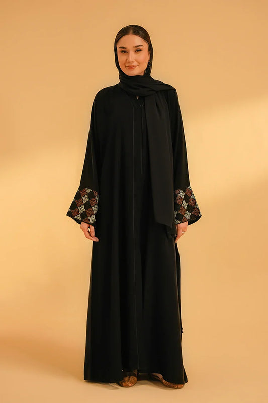 Picture of Divinely Crafted - Cuff Embroidered Abaya - Black - Available at Raja Sahib