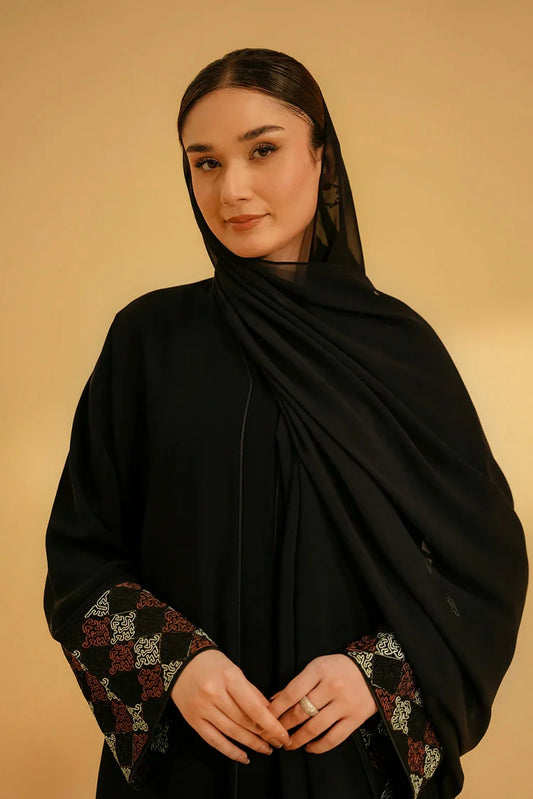 Picture of Divinely Crafted - Cuff Embroidered Abaya Set - Black - Available at Raja Sahib
