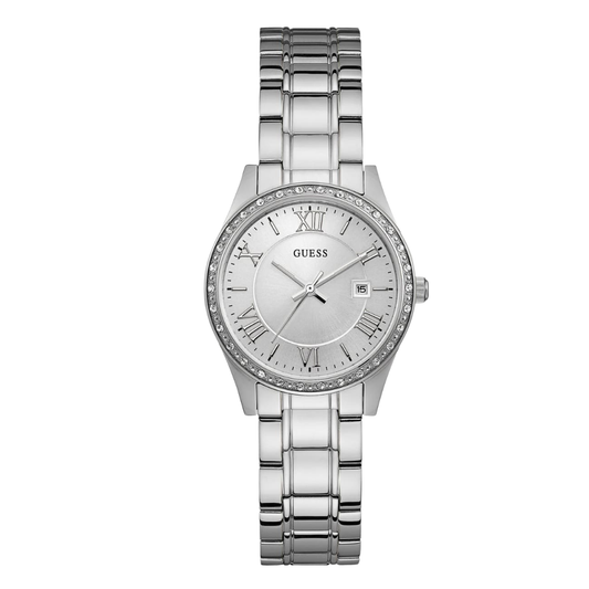 Guess Greenwich Silver Stainless Steel Silver Dial Quartz Watch for Ladies - W0985L1
