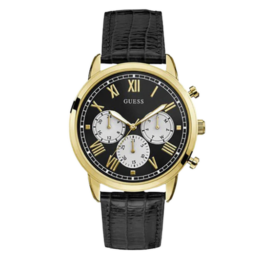 Guess Hendrix Black Leather Strap Black Dial Chronograph Quartz Watch for Gents - W1261G3