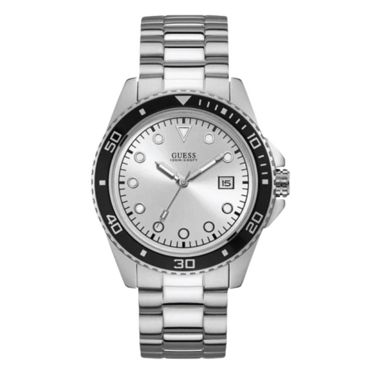 Guess Crew Silver Stainless Steel Silver Dial Quartz Watch for Gents - W1002G3