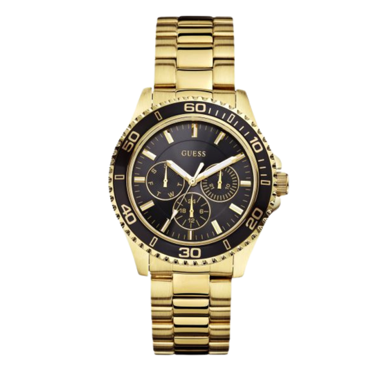 Guess BFF Multifunction Gold Stainless Steel Black Dial Quartz Watch for Ladies - W0231L3