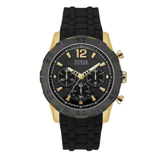 Guess Caliber Black Silicone Strap Black Dial Chronograph Quartz Watch for Gents - W0864G3