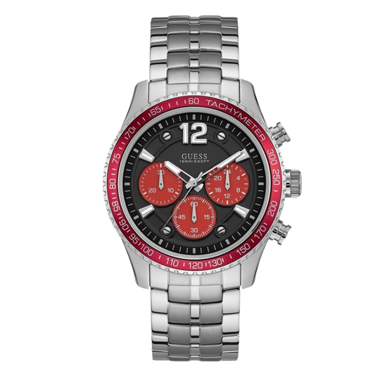 Guess Fleet Silver Stainless Steel Black Dial Chronograph Quartz Watch for Gents - W0969G3