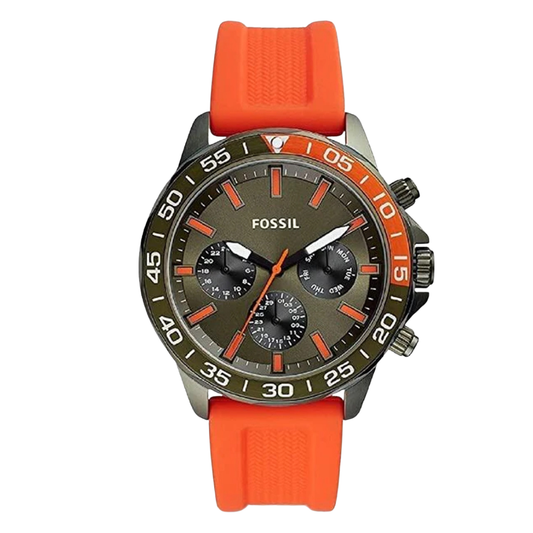 Picture of Fossil Bannon Multifunction Orange Silicone Strap Green Dial Chronograph Quartz Watch for Gents - BQ2500 - Available at Raja Sahib