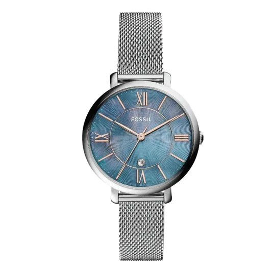 Fossil Jacqueline Silver Mesh Bracelet Mother of pearl Dial Quartz Watch for Ladies - ES4322
