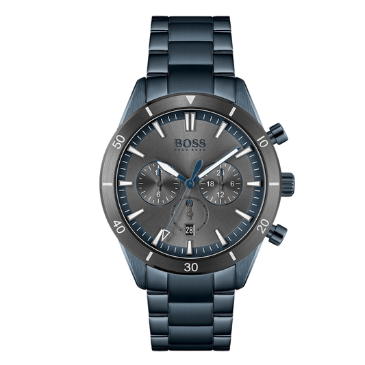 Hugo Boss Santiago Blue Stainless Steel Grey Dial Chronograph Quartz Watch For Gents - 1513865