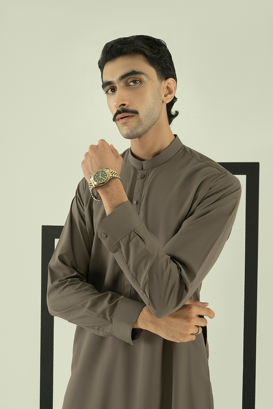 Picture of Black Pearl - Wash & Wear | Dark Grey Ban Kameez Shalwar - Available at Raja Sahib