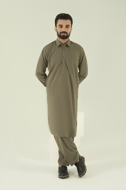 Black Pearl - Wash & Wear | Light Green Collar Kameez Shalwar