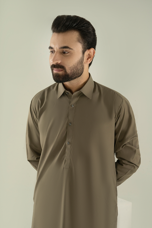 Picture of Black Pearl - Wash & Wear | Light Green Collar Kameez Shalwar - Available at Raja Sahib