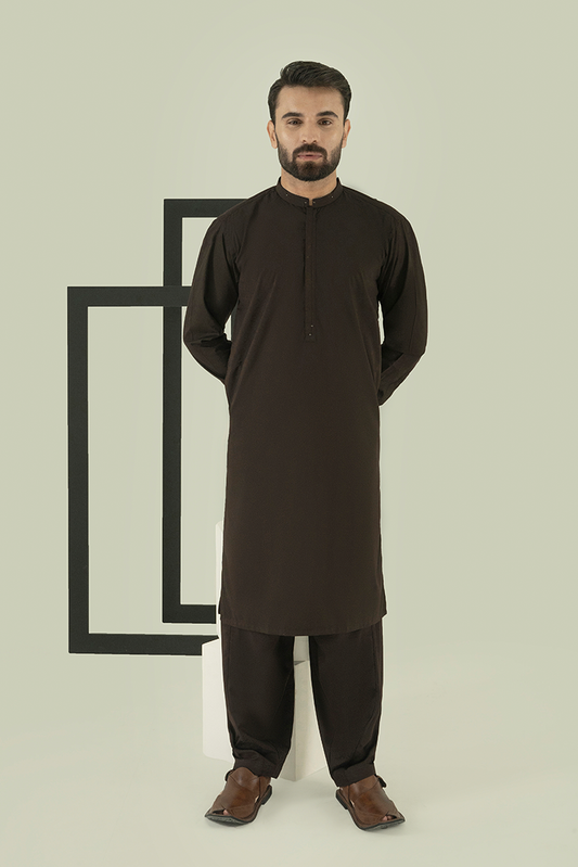 Black Pearl - Wash & Wear | Chocolate Brown Ban Kameez Shalwar