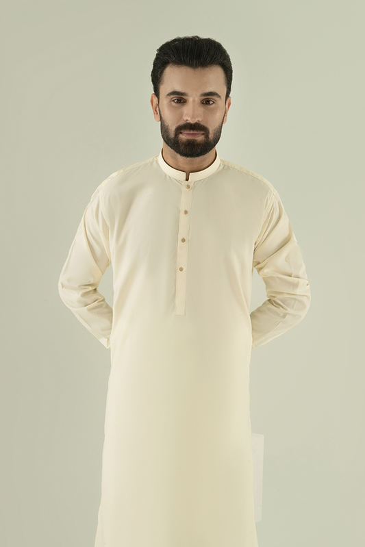 Picture of Black Pearl - Wash & Wear | Cream Ban Kameez Shalwar - Available at Raja Sahib