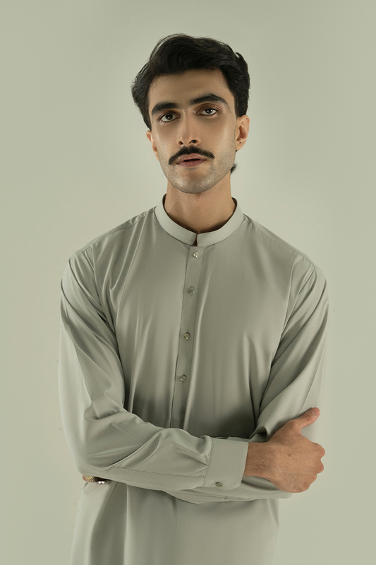 Picture of Black Pearl - Wash & Wear | Grey Ban Kameez Shalwar - Available at Raja Sahib
