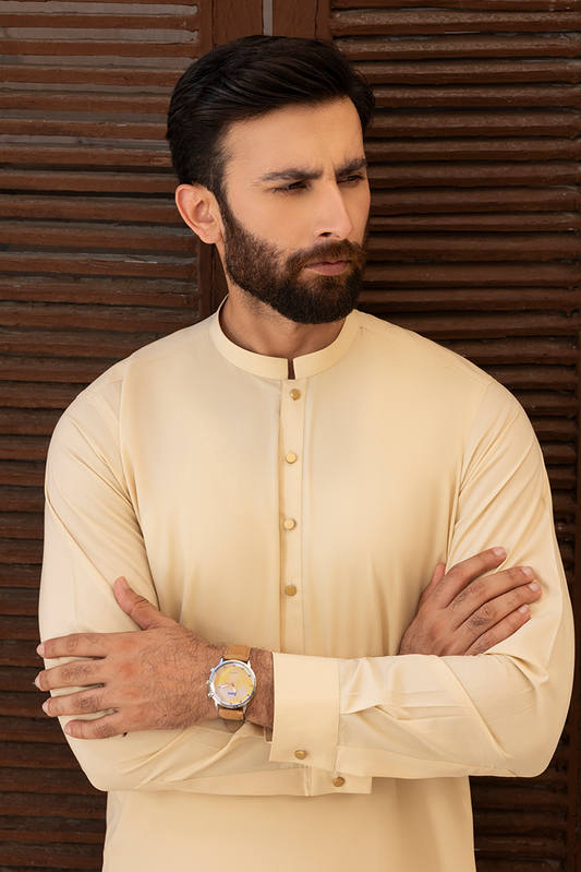 Picture of Black Pearl - Wash & Wear | Cream Ban Shalwar Kameez - Available at Raja Sahib