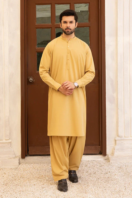 Picture of Black Pearl - Wash & Wear | Mustard Ban Ban Kameez - Available at Raja Sahib