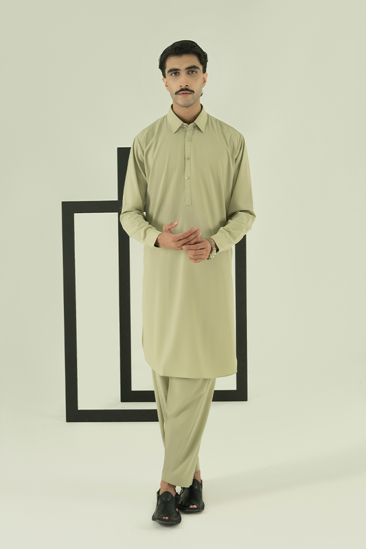 Black Pearl - Wash & Wear | Green Collar Kameez Shalwar