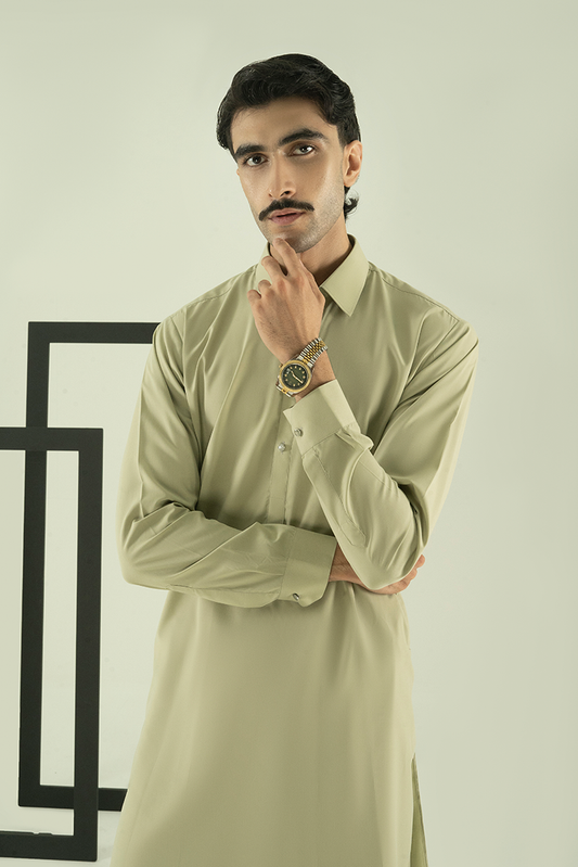 Picture of Black Pearl - Wash & Wear | Green Collar Kameez Shalwar - Available at Raja Sahib