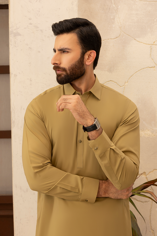 Picture of Black Pearl - Wash & Wear | Sand Collar Shalwar Kameez - Available at Raja Sahib