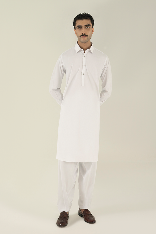 Black Pearl - Wash & Wear | White Collar Kameez Shalwar