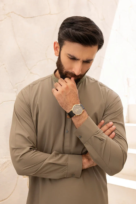 Picture of Black Pearl - Wash & Wear | Olive Ban Shalwar Kameez - Available at Raja Sahib