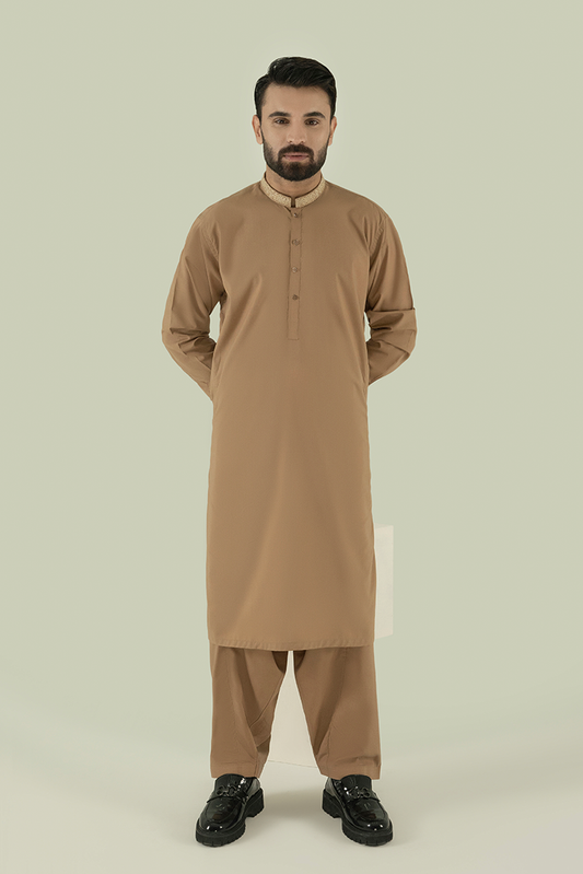 Black Pearl - Wash & Wear | Brown Ban Kameez Shalwar