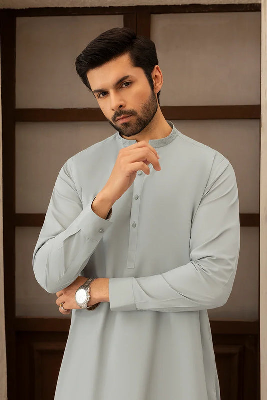 Picture of Black Pearl - Wash & Wear | Grey Ban Shalwar Kameez - Available at Raja Sahib