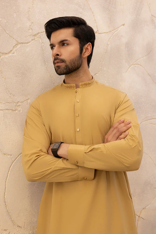 Picture of Wash & Wear | Mustard Ban Shalwar Kameez - Available at Raja Sahib