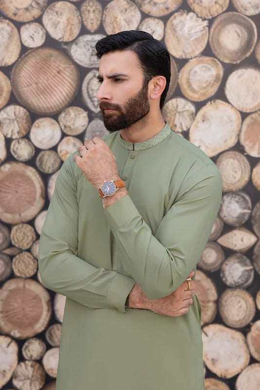 Picture of Black Pearl - Wash & Wear | Pistachio Ban Shalwar Kameez - Available at Raja Sahib