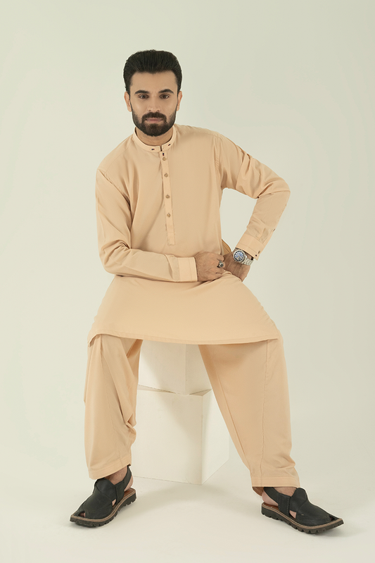 Picture of Black Pearl - Wash & Wear | Beige Ban Kameez Shalwar - Available at Raja Sahib