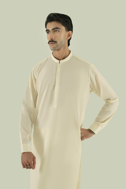 Picture of Black Pearl - Wash & Wear | Cream Ban Kameez Shalwar - Available at Raja Sahib