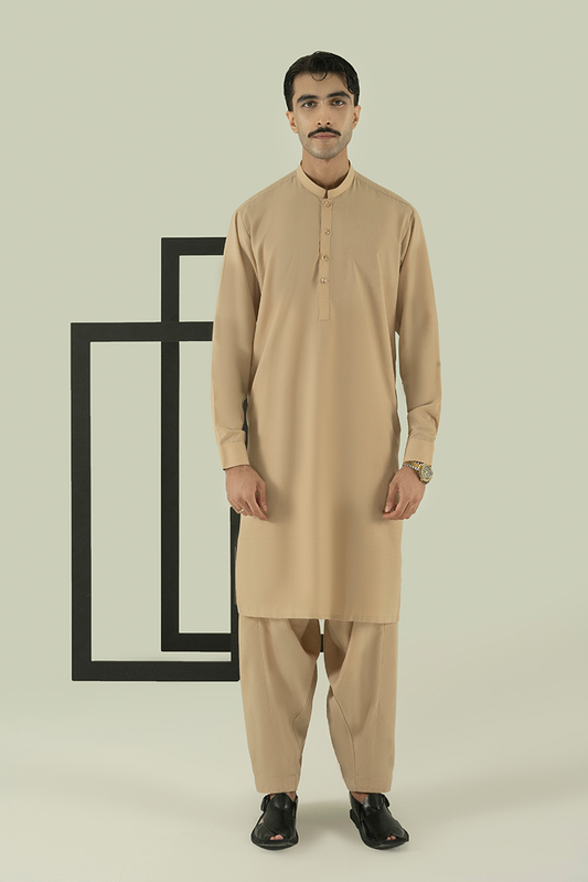 Black Pearl - Wash & Wear | Light Brown Ban Kameez Shalwar