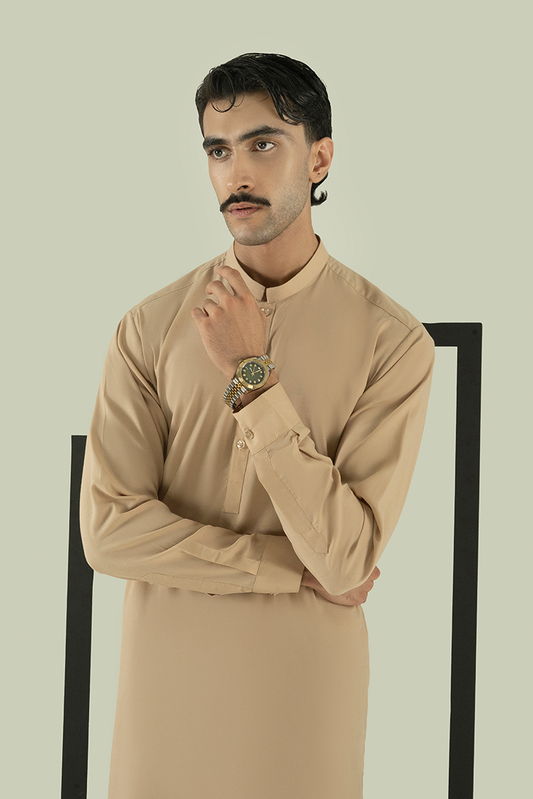 Picture of Black Pearl - Wash & Wear | Light Brown Ban Kameez Shalwar - Available at Raja Sahib