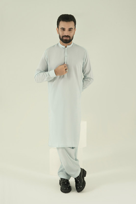 Black Pearl - Wash & Wear | Light Blue Collar Kameez Shalwar