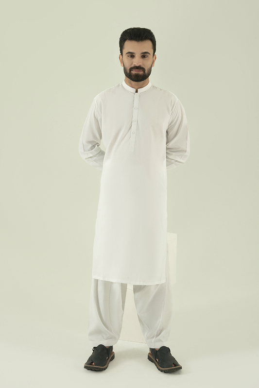 Black Pearl - Wash & Wear | White Ban Kameez Shalwar