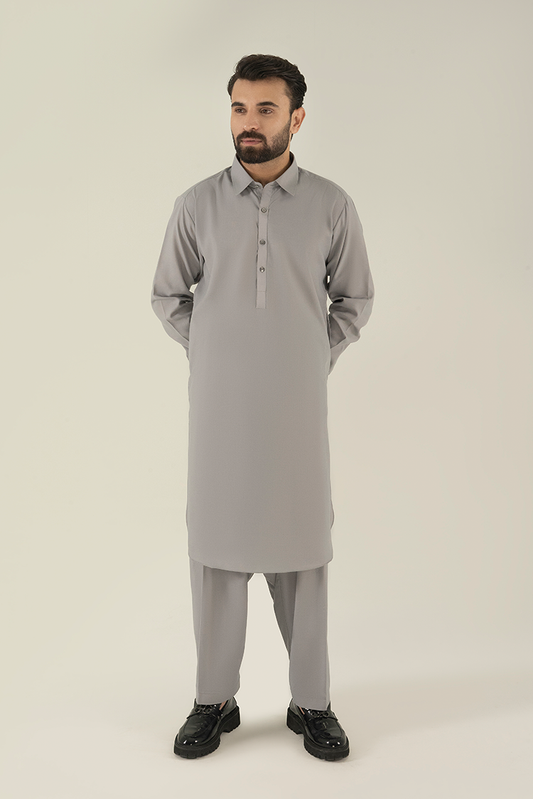 Black Pearl - Wash & Wear | Grey Collar Kameez Shalwar