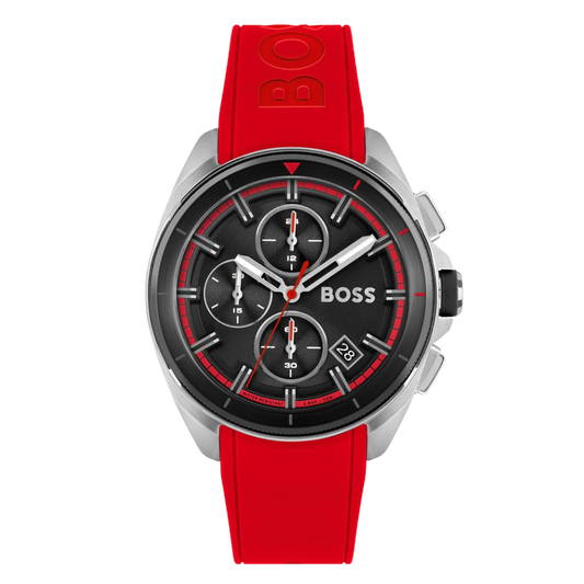 Hugo Boss Volane Red Silicone Strap Black Dial Chronograph Quartz Watch For Gents - 1513959