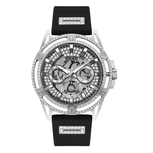 Guess King Black Silicone Strap Rose Gold Dial Quartz Watch for Gents - GW0537G1