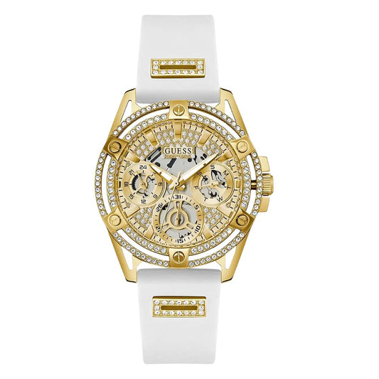 Guess Queen White Silicone Strap Gold Dial Quartz Watch for Ladies - GW0536L2