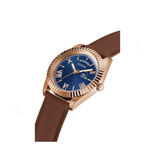 Picture of Guess Eco-Friendly Brown Leather Strap Blue Dial Quartz Watch for Gents - GW0353G2 - Available at Raja Sahib