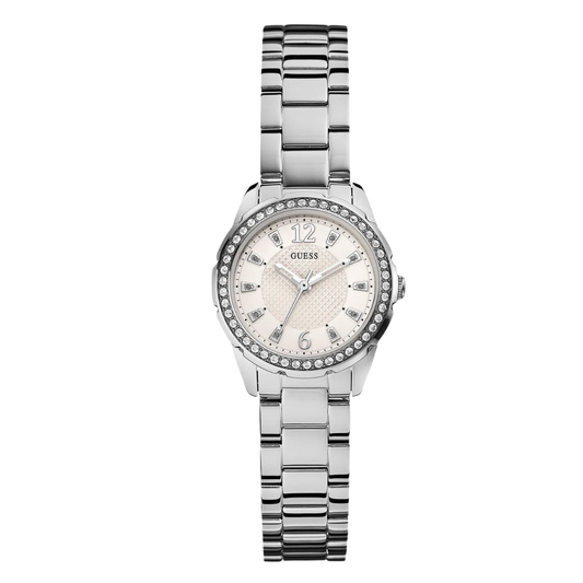 Picture of Guess Silver Stainless Steel White Dial Quartz Watch for Ladies - W0445L1 - Available at Raja Sahib