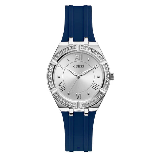 Picture of Guess Blue Silicone Strap Silver Dial Quartz Watch for Ladies - GW0034L5 - Available at Raja Sahib